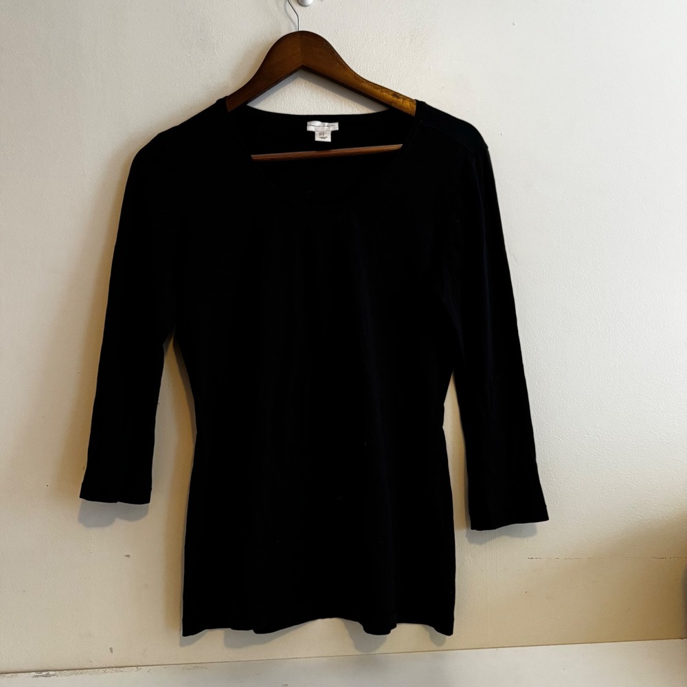 Mercer & Madison Women's M Black 3/4 Sleeve Scoop Neck Top Cotton Layers Fall